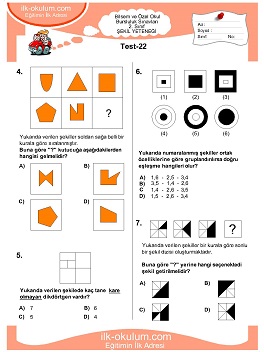 ilkokul 1. Sınıf Bilsem Zeka Testi 